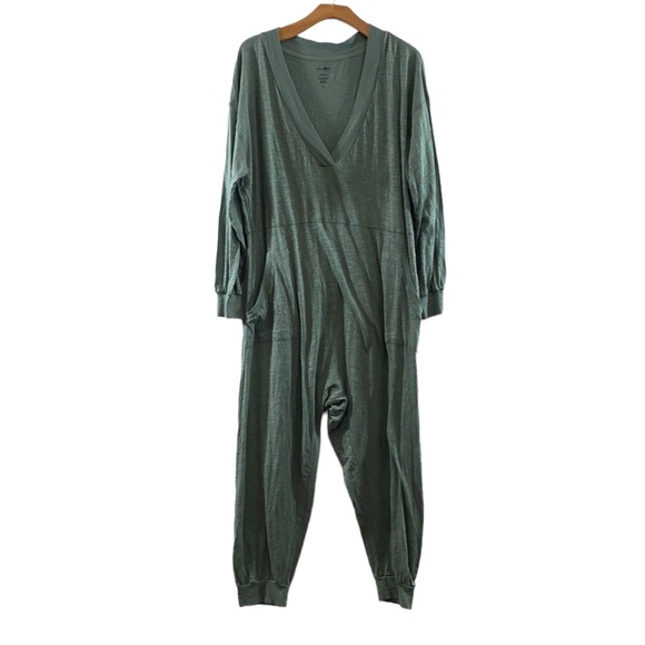 NATURAL LIFE Pants & Jumpsuits Natural Life Green Cotton Jumpsuit Womens Large Vneck Long